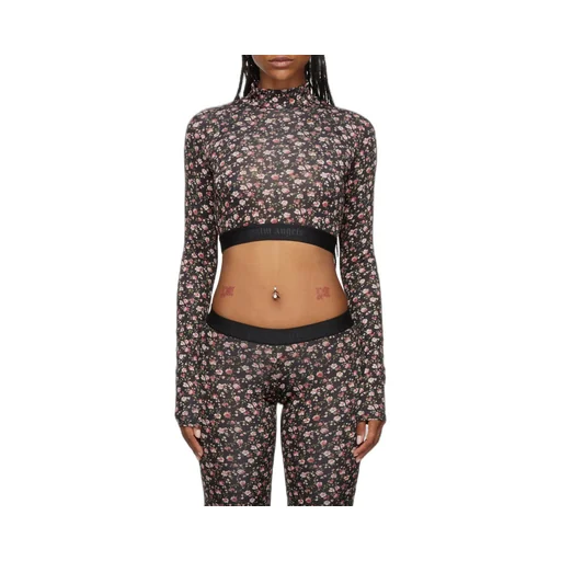 Floral-Print Mock Neck Cropped Top