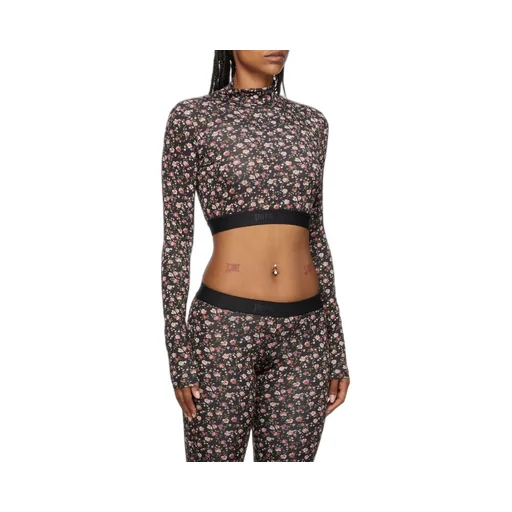 Floral-Print Mock Neck Cropped Top