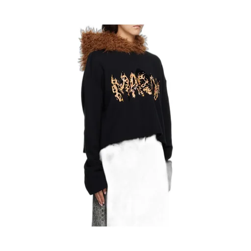 Furry-Hood Logo-Print Sweatshirt
