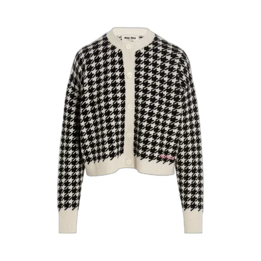 Houndstooth-Knit Cashmere Cardigan