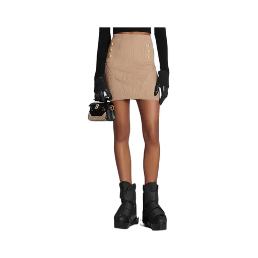 Balmain Buttoned Detailed Ribbed Knit Mini Skirt