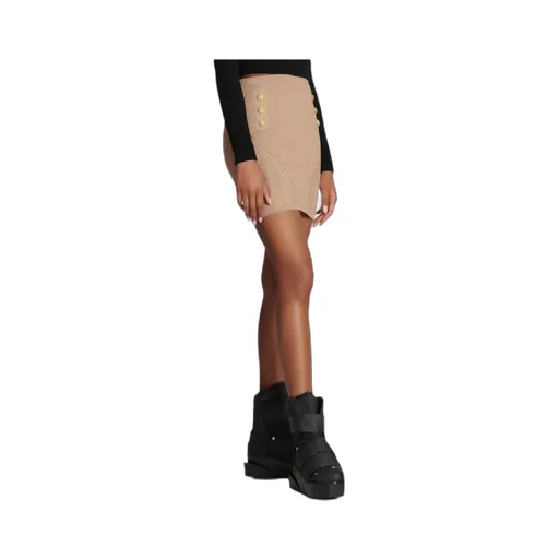 Balmain Buttoned Detailed Ribbed Knit Mini Skirt