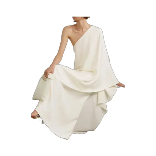 Logo Single Shoulder Pendant Silk Dress