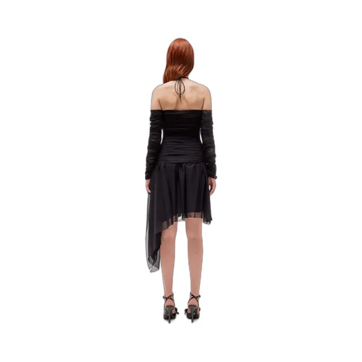 Gathered-Detail Sheer Asymmetric Dress