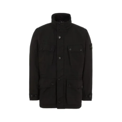 Logo-Patch Funnel Neck Coat