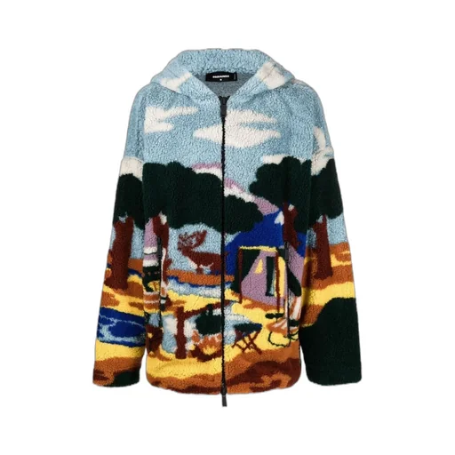 Abstract-Print Hooded Fleece