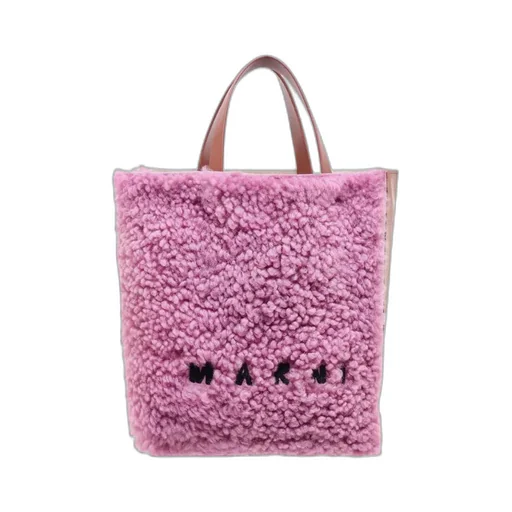 Marni Museo Logo Embroidered Shearling Tote Bag