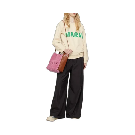Marni Museo Logo Embroidered Shearling Tote Bag