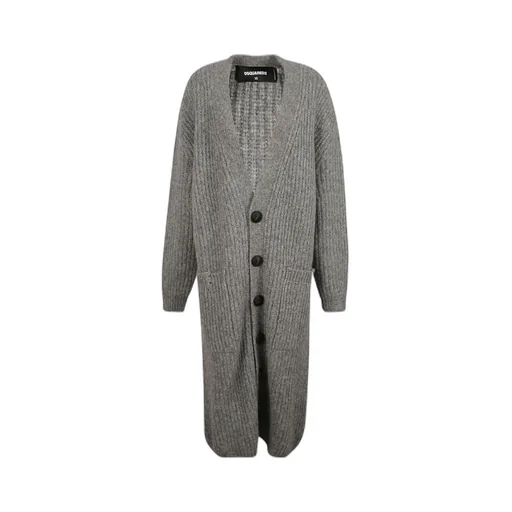 Button-Up Ribbed Long Cardigan