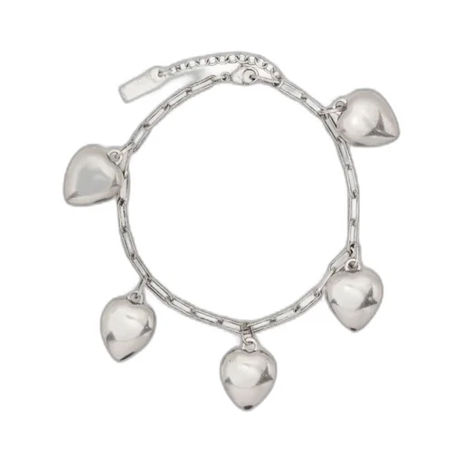 Saint Laurent Heart-Pendant Logo Engraved Chain Bracelet