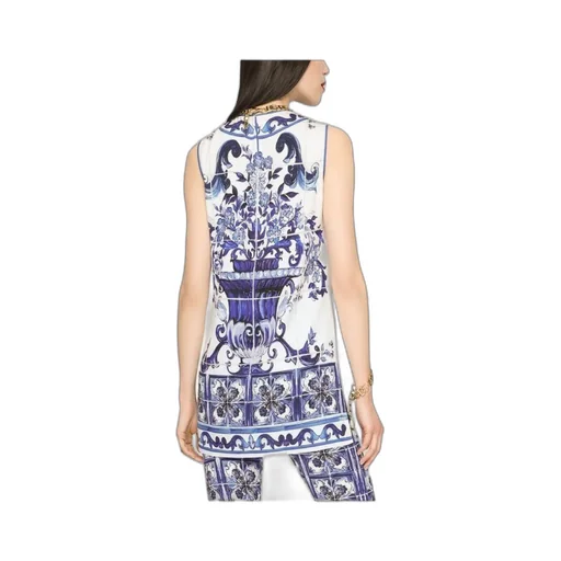 Dolce & Gabbana Majolica-Printed Charmeuse Top