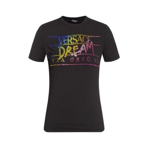Rhinestone-Embellished Slogan T-Shirt