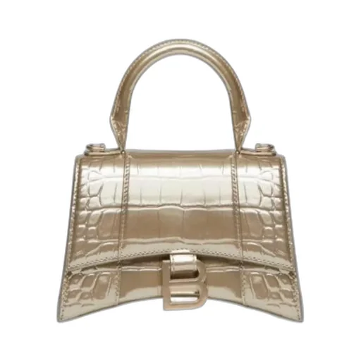 Hourglass Xs Handbag Metallized Crocodile Embossed In Gold