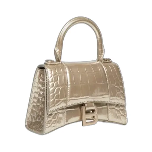 Hourglass Xs Handbag Metallized Crocodile Embossed In Gold