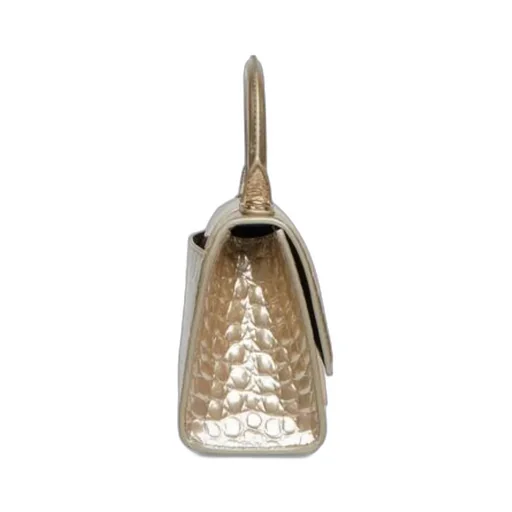 Hourglass Xs Handbag Metallized Crocodile Embossed In Gold