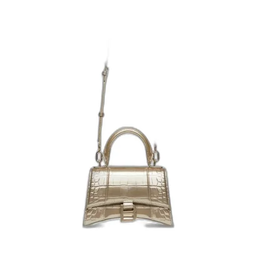 Hourglass Xs Handbag Metallized Crocodile Embossed In Gold