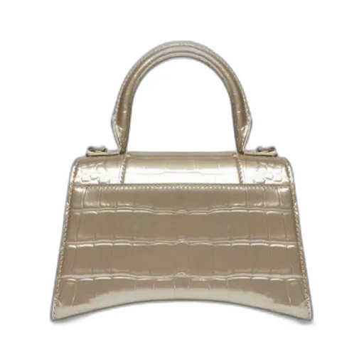 Hourglass Xs Handbag Metallized Crocodile Embossed In Gold