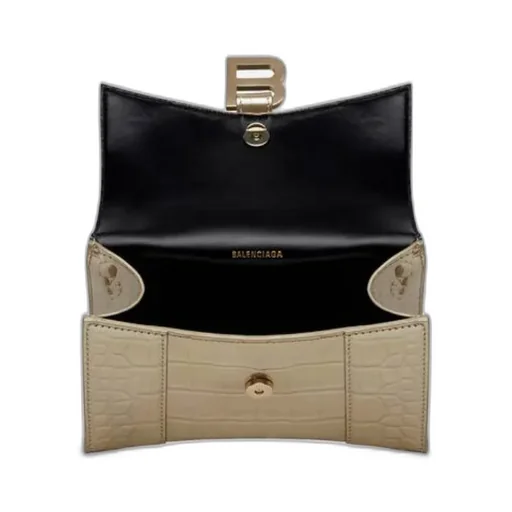 Hourglass Xs Handbag Metallized Crocodile Embossed In Gold