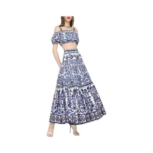 Dolce & Gabbana Majolica-Printed Pleated Maxi Skirt