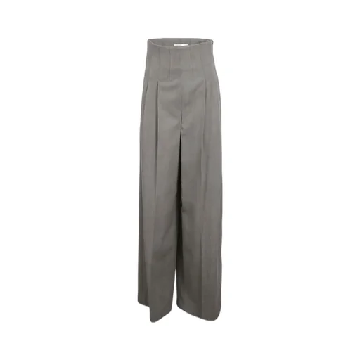 Pleated Wool Wide-Leg Casual Pants