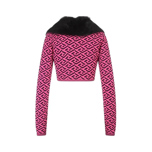 Versace La Greca Printed Cropped Cardigan