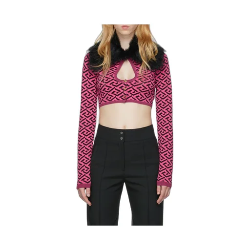 Versace La Greca Printed Cropped Cardigan