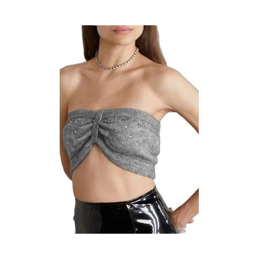 Crystal Embellished Knitted Short Tube Top