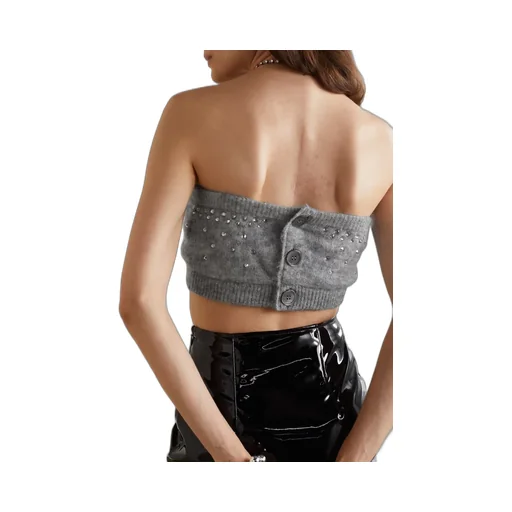 Crystal Embellished Knitted Short Tube Top