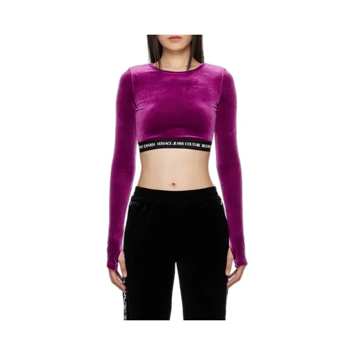 Logo-Waistband Cropped Velvet Top