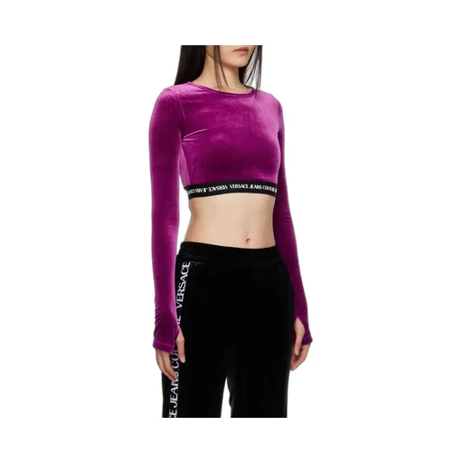 Logo-Waistband Cropped Velvet Top