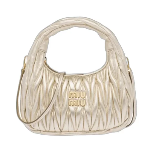 Miu Wander Matelassé Nappa Leather Mini Hobo Bag