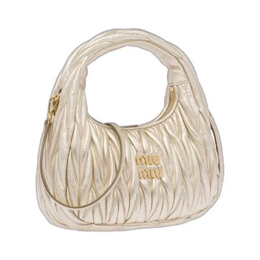 Miu Wander Matelassé Nappa Leather Mini Hobo Bag