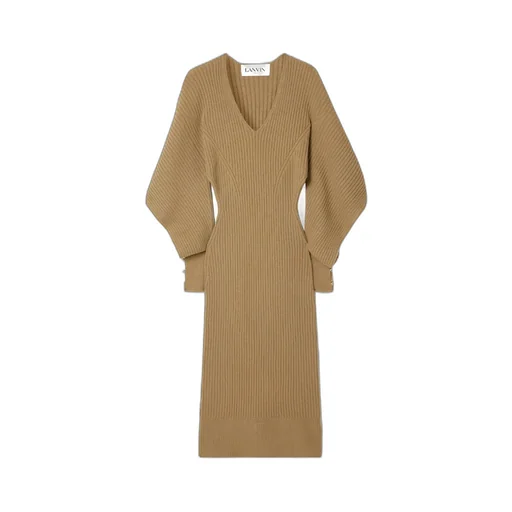 Digged Cut Tape Embellished Ribbed Mid-Length Dress