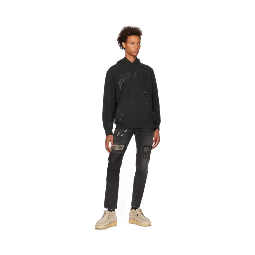 Logo-Print Distressed Hoodie