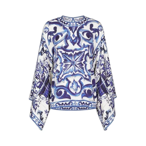 Dolce & Gabbana Majolica-Print Round Neck Charmeuse Blouse