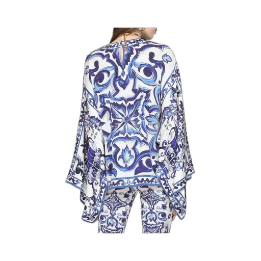 Dolce & Gabbana Majolica-Print Round Neck Charmeuse Blouse