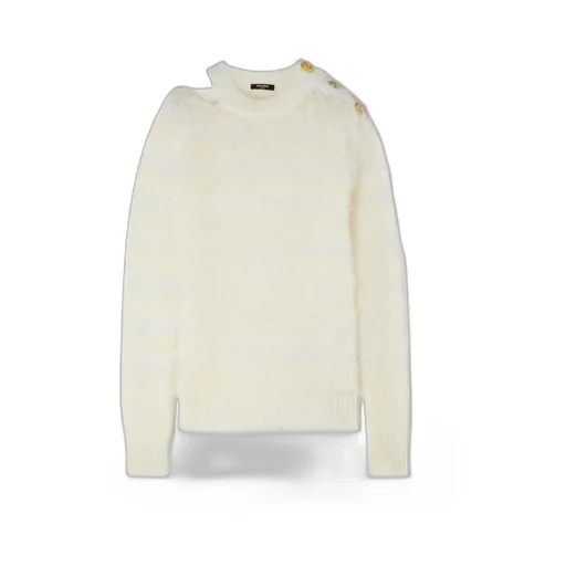 Metallic Button-Trimmed Pullover