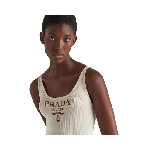Prada Logo Intarsia-Knit Sleeveless Midi Dress