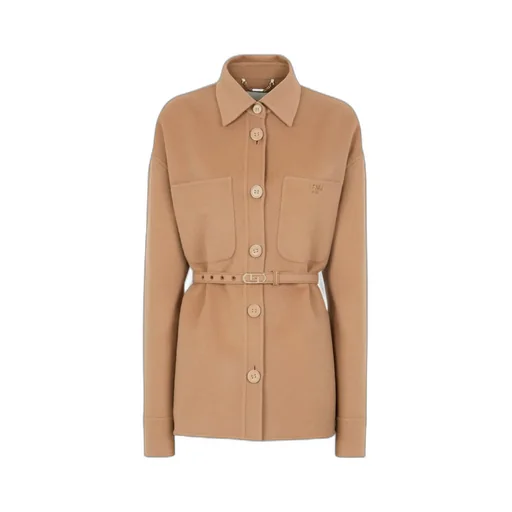 Fendi Logo Plaque Belted Jacket