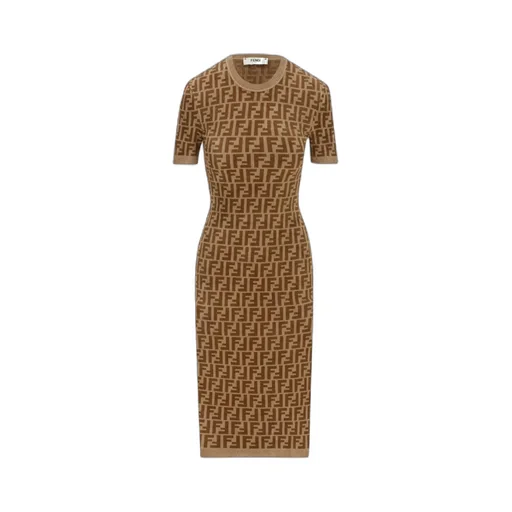 Fendi All-Over Ff Printed Knitted Midi Dress