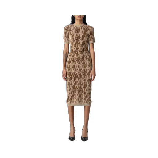 Fendi All-Over Ff Printed Knitted Midi Dress