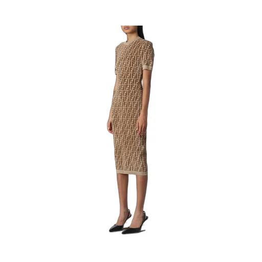 Fendi All-Over Ff Printed Knitted Midi Dress