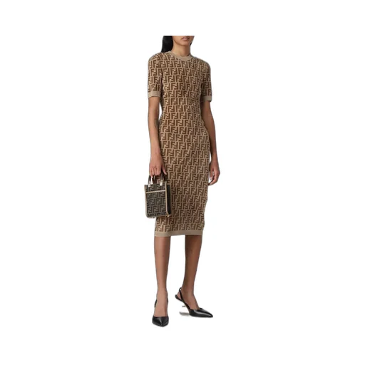 Fendi All-Over Ff Printed Knitted Midi Dress