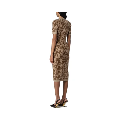 Fendi All-Over Ff Printed Knitted Midi Dress