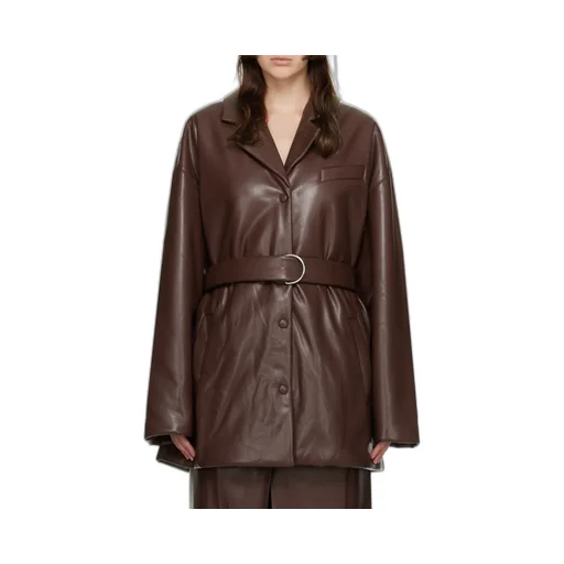 Belted Faux-Leather Blazer