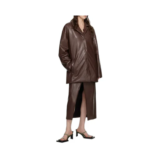 Belted Faux-Leather Blazer