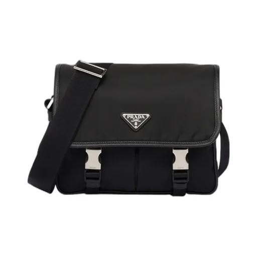 Prada Logo Plaque Fold-Over Shoulder Bag