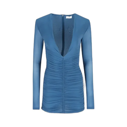 Saint Laurent Draped V-Neck Long-Sleeved Dress