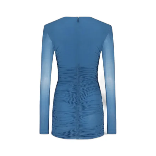 Saint Laurent Draped V-Neck Long-Sleeved Dress