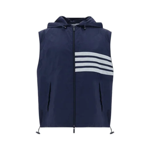 Thom Browne 4-Bar Striped Zipped Ripstop Hooded Gilet